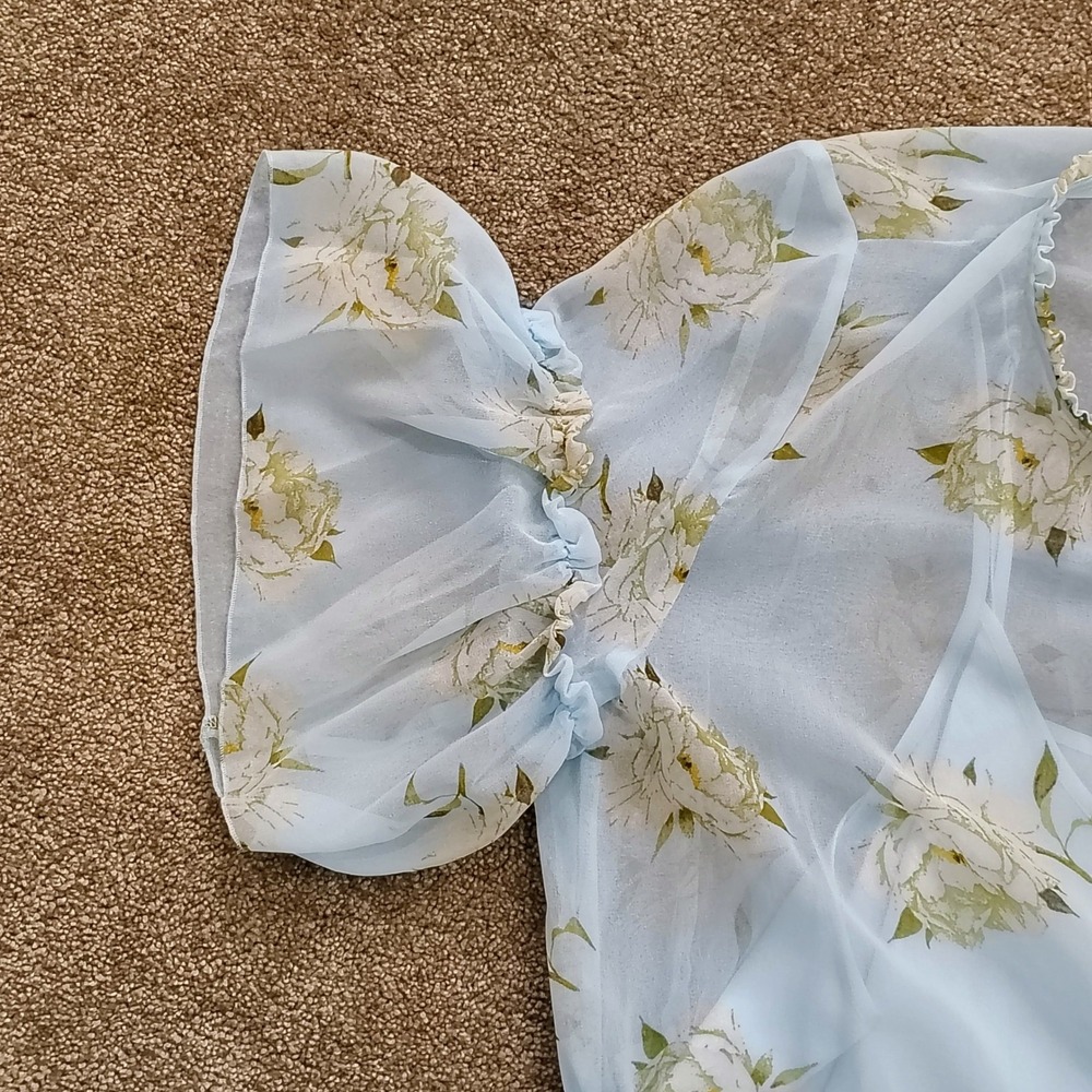 Maxsport Floral Dress Womens XL Blue Ruffle Tiered Chiffon Flutter Coquette - Picture 3 of 7